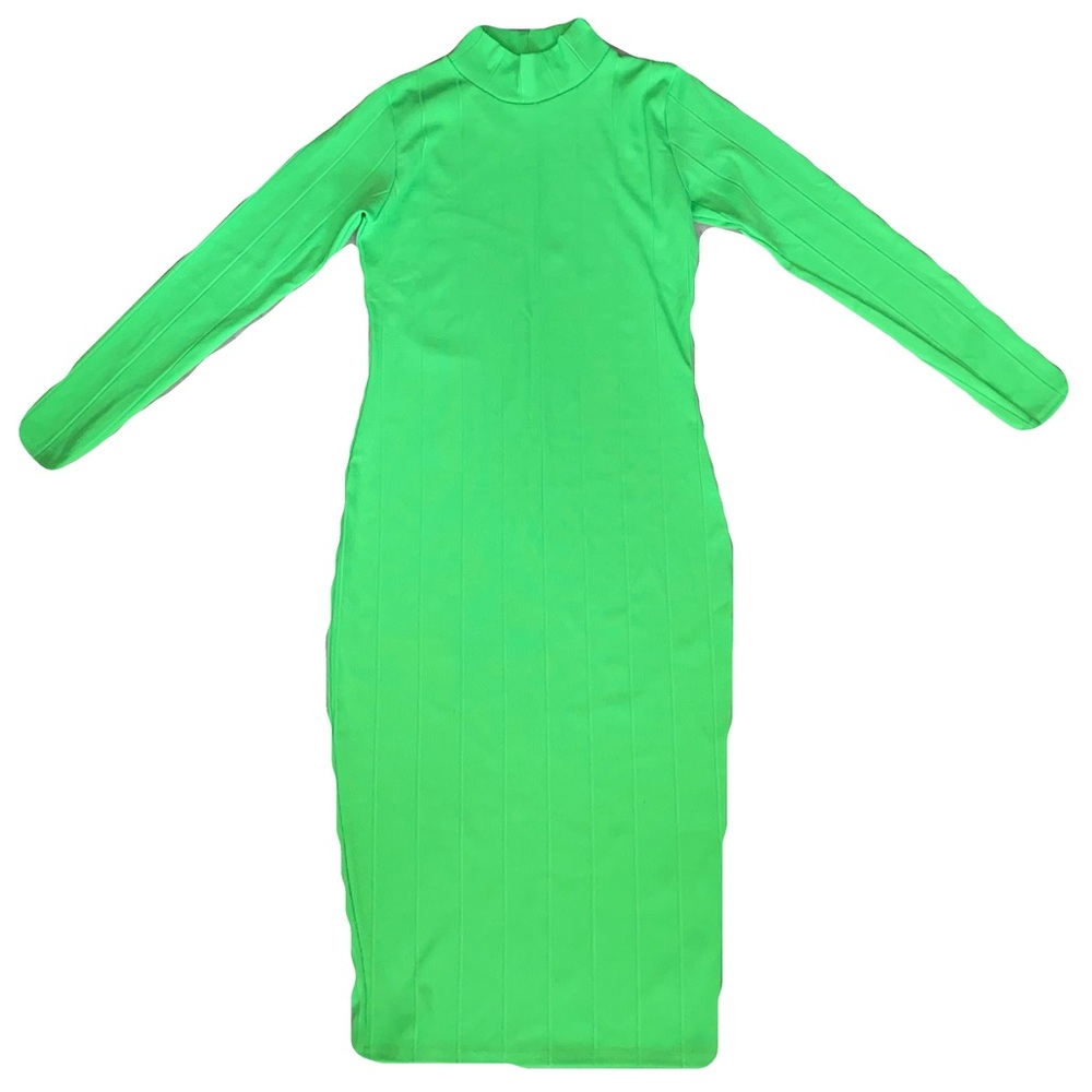 NEW!!! Boohoo neon green mock neck long sleeve body-con dress.